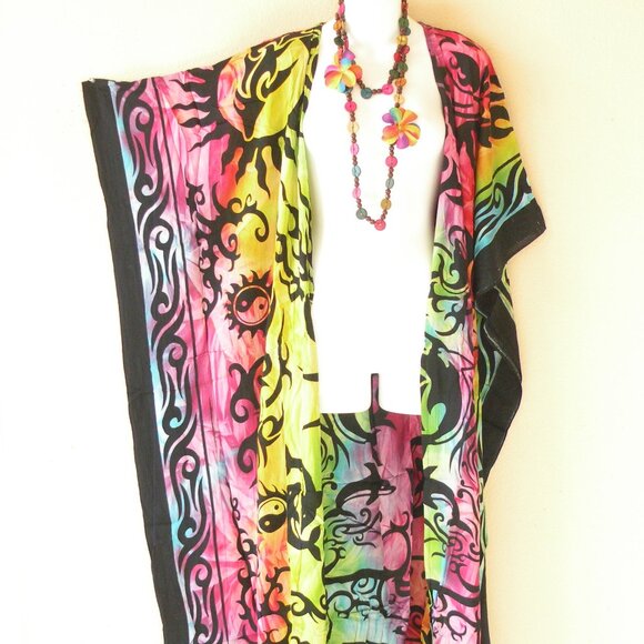 CD688 Tie Dye Batik Plus Open Kaftan Open Cover Up Maxi Cardigan fit up to 5X - Picture 1 of 2